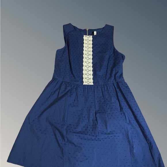 KENSIE blue cotton DRESS floral ivory lace embroidered fabric size LG sleeveless - Picture 3 of 16